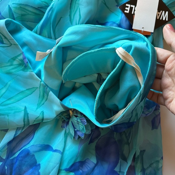 NWT Miss Dorby Blue Floral Print Sheer Overlay Formal Dress 18 - Picture 8 of 8